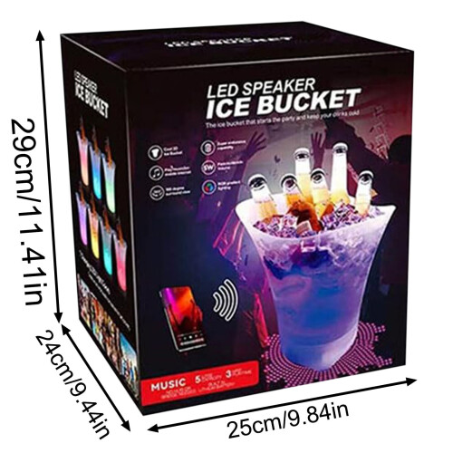 Cubitera LED con altavoz Bluetooth, 5L–7L, plástico transparente 2