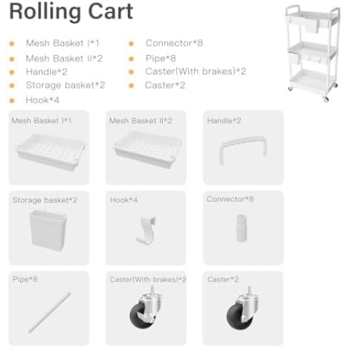 Chariot utilitaire roulant à 3 niveaux avec poignée 2