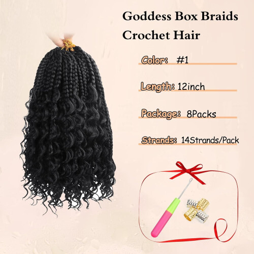 Boho Box Braids Virkat Hår 30 cm 8-pack Jet Black 2