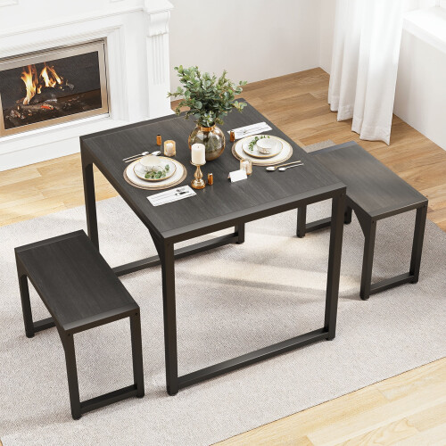 Conjunto de mesa de jantar de madeira para 2 pessoas, design compacto. 2