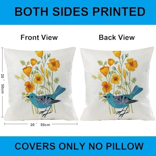 Ensemble de housses de coussin décoratives à oiseaux, style printemps, 50 x 50 cm 1