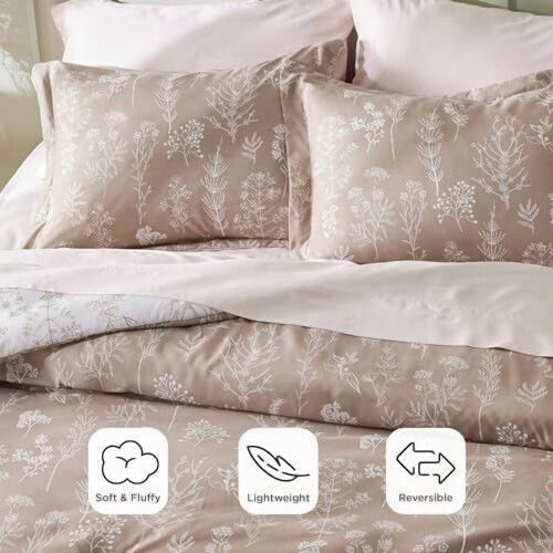 Light Taupe Floral Comforter Set Twin/Twin XL 2-Piece 2