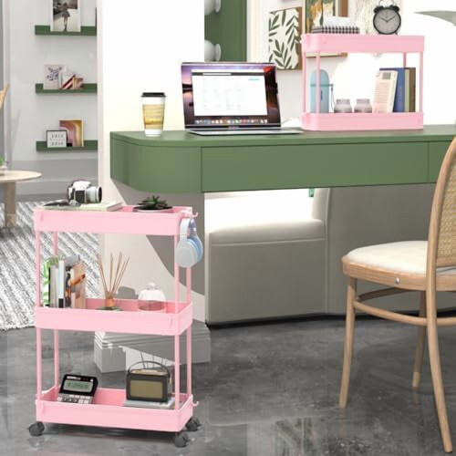 Slim 3-Tier Rolling Storage Cart Pink 1