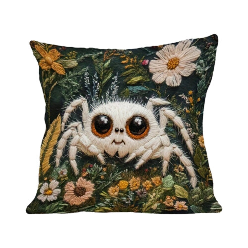 Fodera per cuscino nera ricamata, 45x45 cm, in peluche corto 1