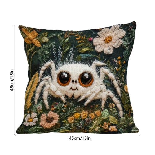 Fodera per cuscino nera ricamata, 45x45 cm, in peluche corto 2