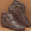 Botas curtas femininas de couro com zíper lateral 8