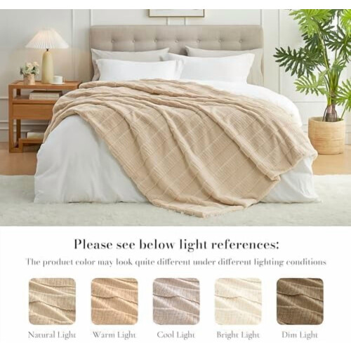 Faux Fur Throw Blanket Beige 55"x70" 2