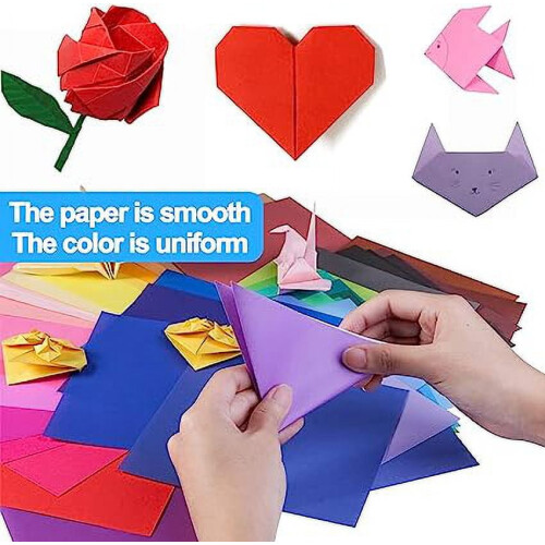 Σετ 100 φύλλων Origami για παιδιά, τετράγωνα Origami διπλής όψης σε έντονα χρώματα, χαρτιά 2
