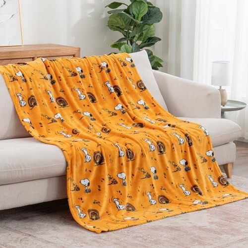 Βελούδινη κουβέρτα Snoopy 175 x 190 εκ. πορτοκαλί 1