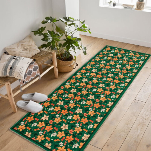 Χαλί Boho Floral Runner 2' x 6' με χαμηλό πέλος, αντιολισθητικό 1