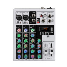 4-Channel RGB Knob Small XLR Mixing Console with Reverb Effect for Karaoke Stage Conferences US Plug
