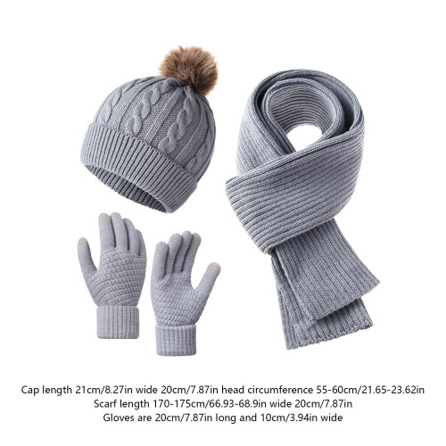 Winter Hat Scarf Gloves Set Silver Knitted 3-Piece 2
