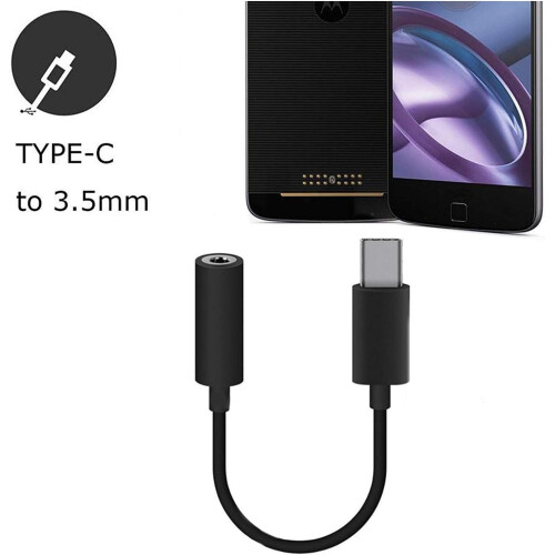 USB-C til 3,5 mm headsetadapterkabel til Ulefone Armor6E – Sort, lang forbindelse, kompatibel med USB 3.1 Type-C 2