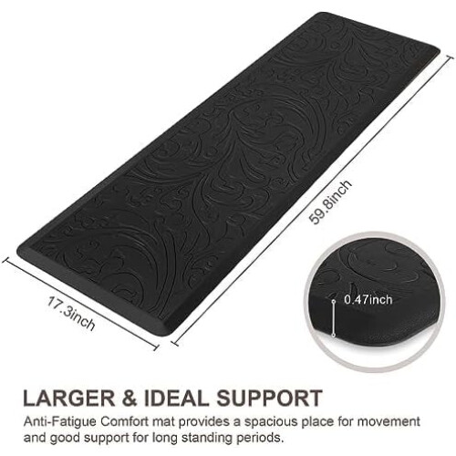 Kitchen Mat Cushioned Non-Slip 17.3" x 60" Black 1