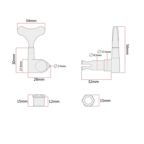 HEMOTON4PCS Σφραγισμένα κουμπιά κουρδίσματος μπάσου Κλειδιά κουρδιστηρίου Κεφαλές 1