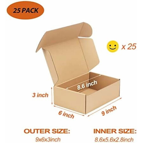 Caixas de envio marrons, tamanho 9x6x3 polegadas, com fecho de aba, pacote com 25 unidades. 1