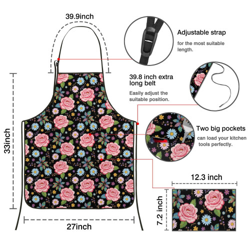 Avental de algodão e linho com estampa floral e bolsos, 84 x 69 cm (33 x 27 polegadas) 2