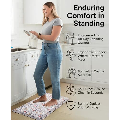 Kitchen Anti-Fatigue Mat White Flower 20x32 inch 2