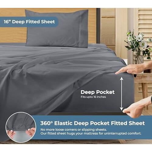 100% Cotton Queen Sheet Set Percale 200TC 4-Piece 2