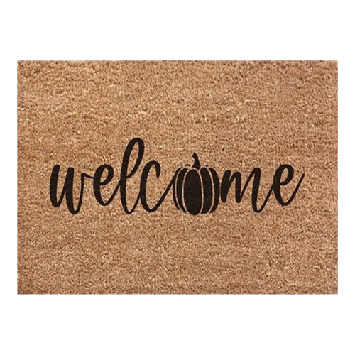 Pumpkin Fall Door Mat Brown White Stripe 18x30 Inch 1