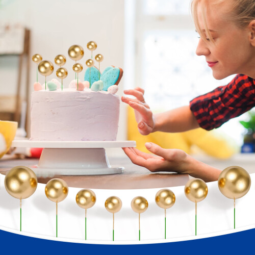 Conjunto de decoração de bolo de aniversário com bolas douradas 2
