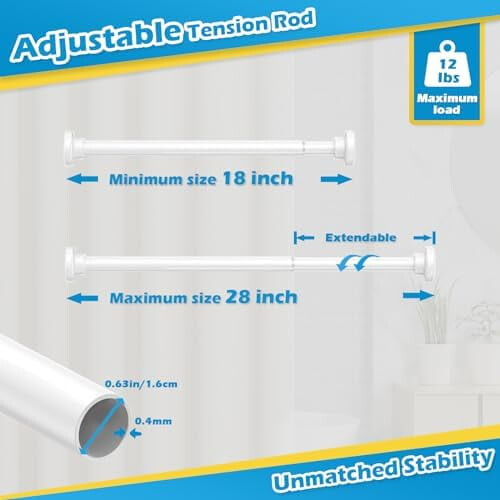 2 varões de tensão ajustáveis com mola de 45 a 70 cm (18 a 28 polegadas), sem necessidade de furar, brancos e expansíveis para janelas, 2