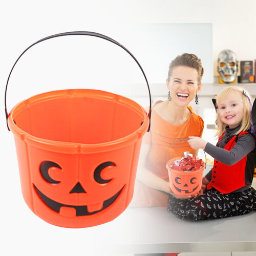 Κουβάς με γλυκά κολοκύθας για το Halloween, πορτοκαλί πλαστικό καλάθι για ζαχαρωτά – 1