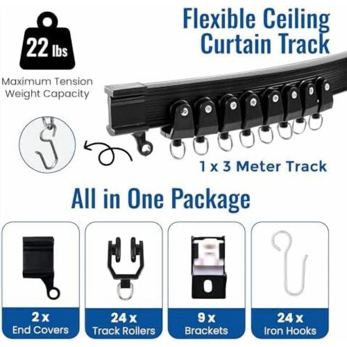 Rail de rideau de plafond flexible de 3 m avec accessoires 1