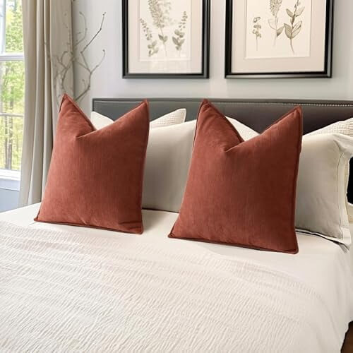Lot de 2 housses de coussin en chenille rouille 50x50cm 2