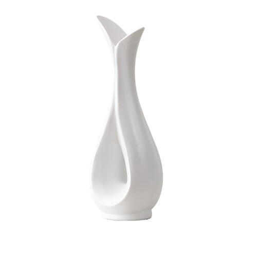 Weiße schwarze Kunststoffvase in Keramikoptik, 1 Stück 1