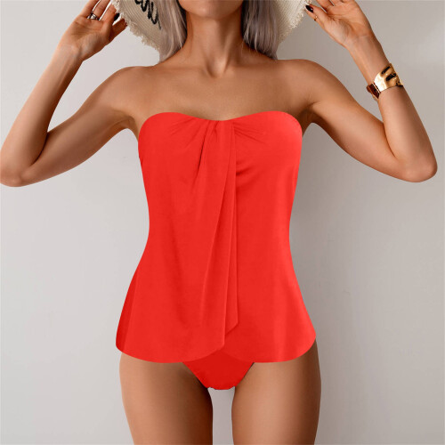 Μαγιό Tankini για γυναίκες, στράπλες, μπαντό μαγιό, μοντέρνο αδυνάτισμα, μονόχρωμο, 2 1