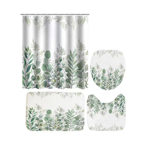 Ensemble de rideau de douche en eucalyptus vert sauge, 4 pièces 1