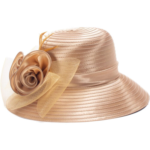 Chapéu de sol feminino de cetim com proteção UV e aba larga. 2