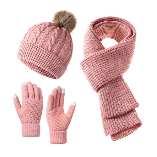 Ensemble bonnet d'hiver en maille unie 3 pièces 1