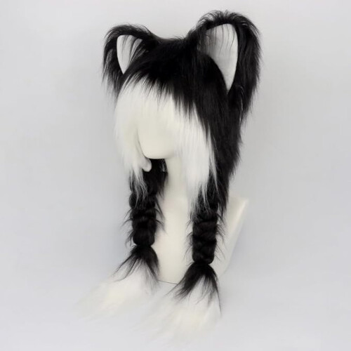 Χαριτωμένο χειμωνιάτικο καπέλο με αυτιά από κέρατα ζώων, χειροποίητο γούνινο 1