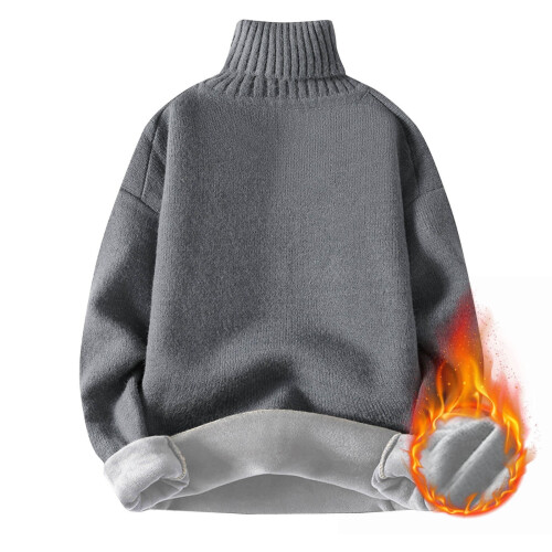 Herren-Strickpullover mit Rollkragen, Herbst/Winter, einfarbig, schweres Oberteil, lange Ärmel, warm, bequem, lässiger Pullover (Grau, S) 1