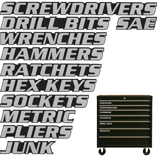 Toolbox Drawer Tags, 3D Magnetic Tool Box Labels, 11 Pieces, Reusable Toolbox Organization Stickers, Embedded Magnet