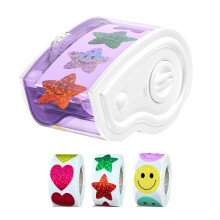 Manual Sticker Dispenser for 1-1.5 Inch Roll Stickers with 1500Pcs Stickers for Kids Reward,Gift Decoration Puple