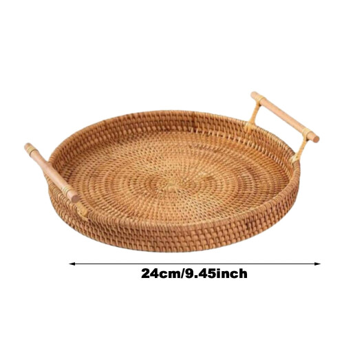 Plateau rond en rotin de 24 cm avec poignées 1