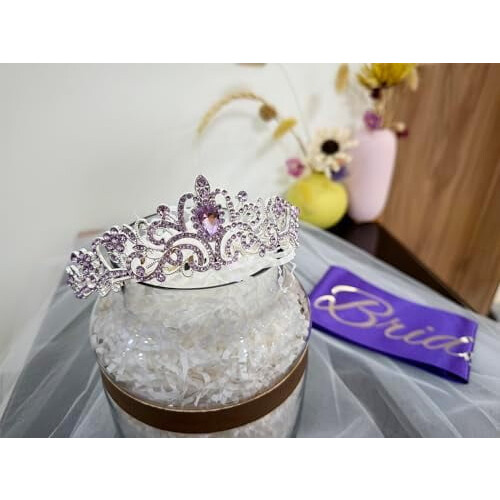 Conjunto de coroa, faixa e véu roxo para noiva 1