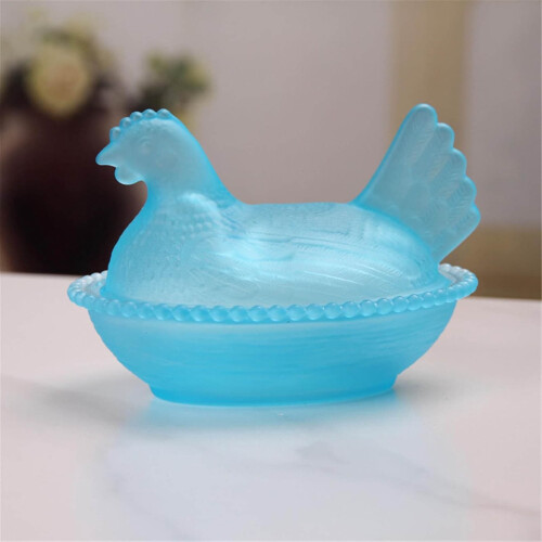 Chicken-shaped candy dish with lid 3x3x5 in blue 2