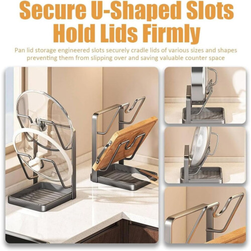 Kitchen Pot Lid Storage Rack – Multifunctional Organizer with Removable Tray, Spoon Rest & Space-Saving Double-Layer Design 1