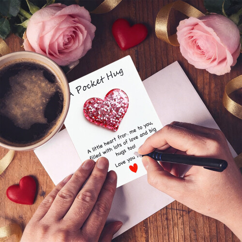 Pocket Hug Heart Token with Greeting Cards Pink 2