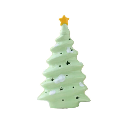 Ceramic Christmas Tree Ornament Green Mini House 1 pc 1
