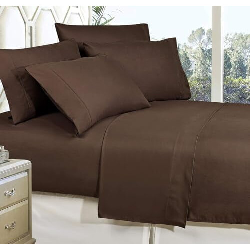 Microfiber Bedding Set Chocolate Brown Queen 6-Piece 1