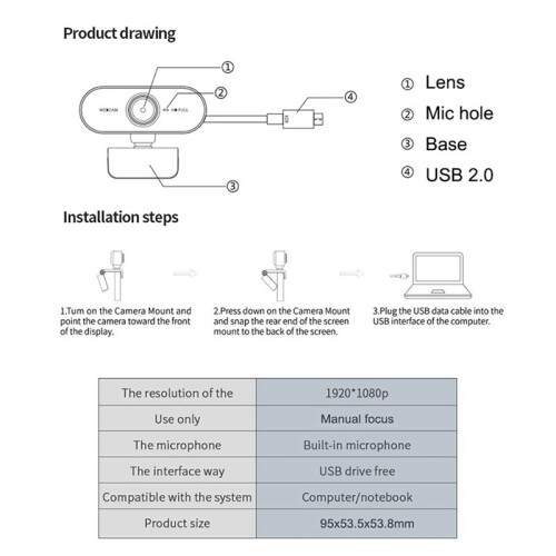Webcam 1080p  Camera Camera PC Laptop Video Recording Camera