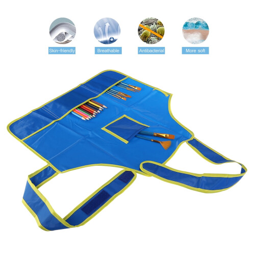 Children's Waterproof Art Apron Blue 3 Pieces 2