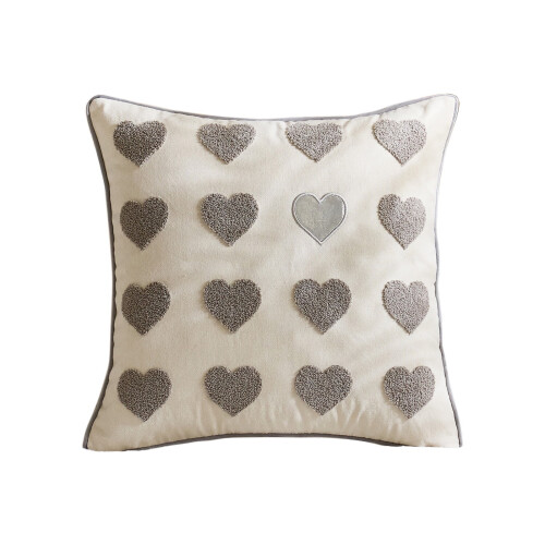 Kussensloop met Valentijnshart, geborduurd, polyester, 45x45 cm 1