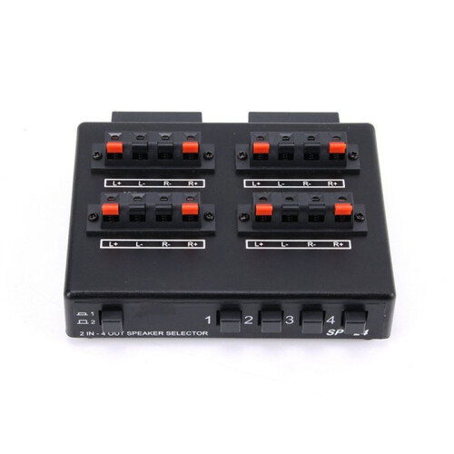 SP-24  2-in-4-OUT Stereo Audio Selector Amplifier Switcher Box Speaker Splitter 2