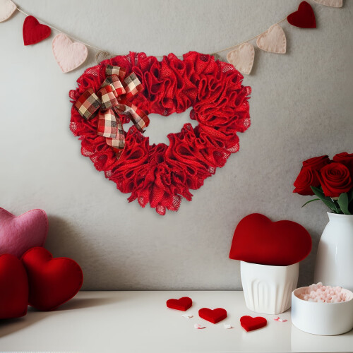 Rød hjerteformet valentinkransdekorasjon 1